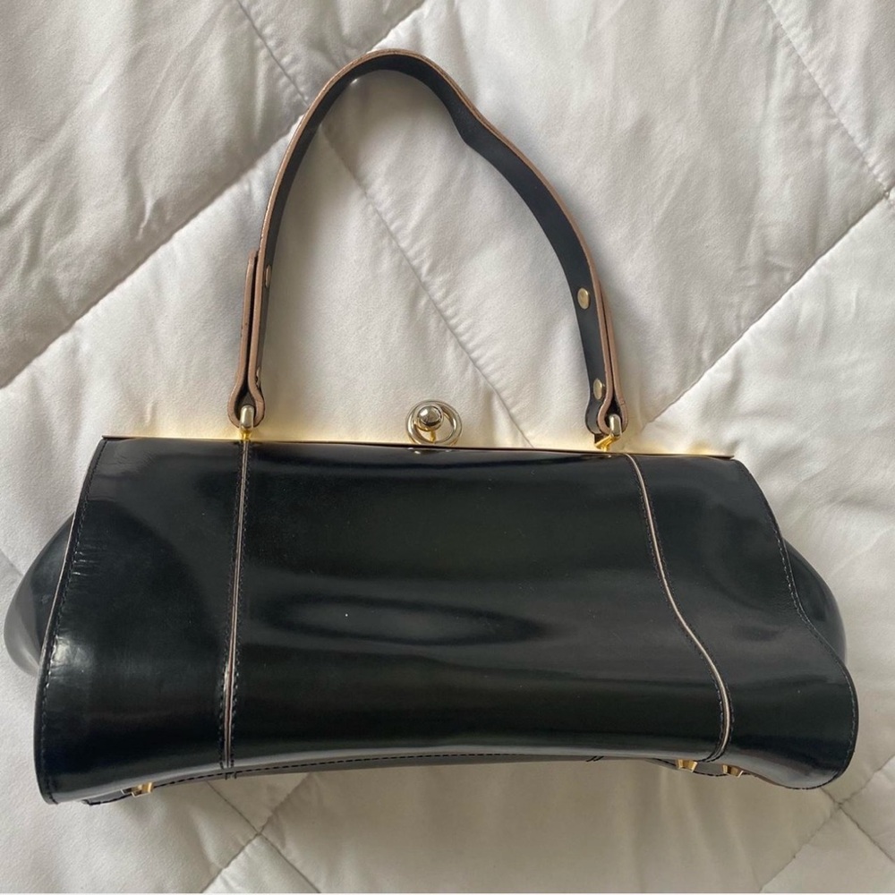 Brown and gold clasp alberta di canio purse